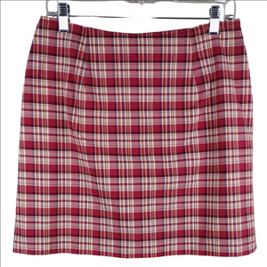 Harold's Stretch Vintage Red White Checkered Plaid Side Zip Pencil Skirt Skorts
